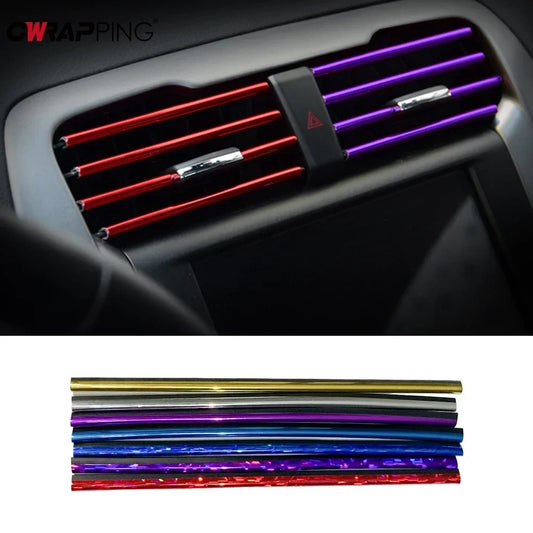 10Pcs Colorful Car Accessories DIY Auto Interior Air Conditioner Outlet Vent Grille Chrome Decoration Strip Car Styling Decorate