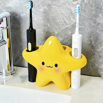 Cute Star-Shaped Toothbrush Holder  Freestanding Bathroom Organizer with Cute Face Design, Space-Saving Toothbrush & Toothpaste