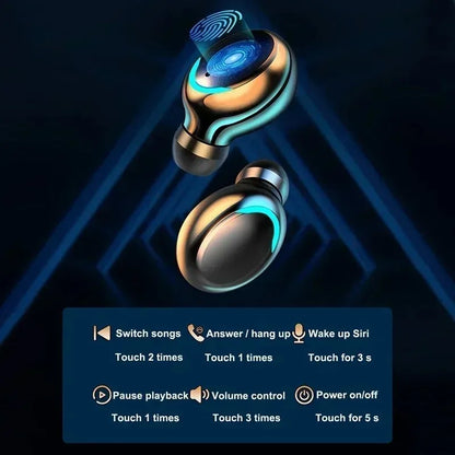 New Bluetooth Headphones 9D Stereo High Bass Sport Earphones Handfree Touch Control Tws Wireless Earbuds Waterproof Headset
