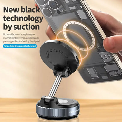 Car Magnetic Wireless Charger Phone Holder & 360° Rotation Vacuum Suction Cup Stand For iPhone 16 15 14 13 12 Fast Charging Dock