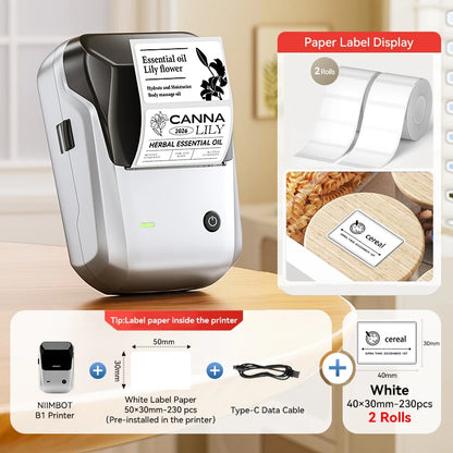 Niimbot B1 Wireless Thermal Label Printer Food Tag Barcode Price Small Business 20-50mm Print Width Label Machine for Home