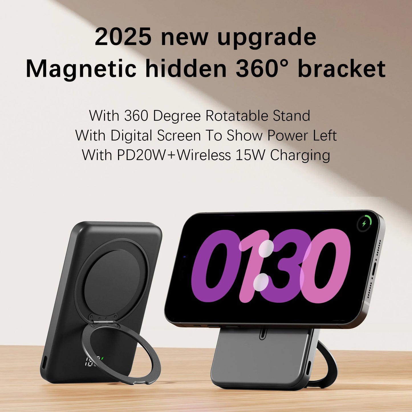 10000mAh Slim Mini Power Bank for MagSafe,Magnetic Wireless Fast Charger Stand 20W Portable External Battery For iPhone Samsung