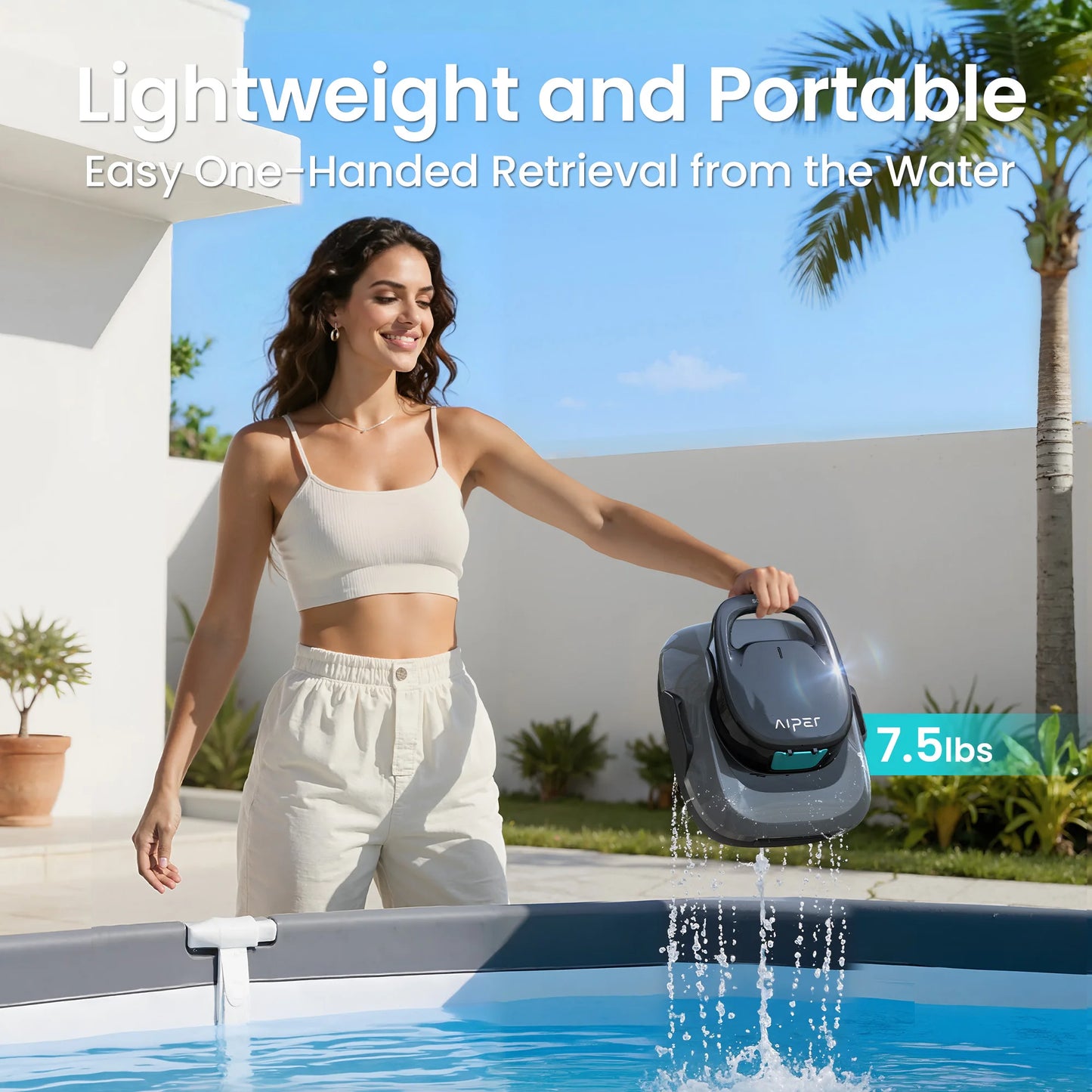 Refurbished AIPER Scuba SE Cordless Pool Cleaner Pool Vacuum with 90-Min Runtime, Smart Self-Parking, Lightweight, Pool Vacuum for Above Ground Flat Pools up to 860 Sq.ft, Starry Gray & Teal