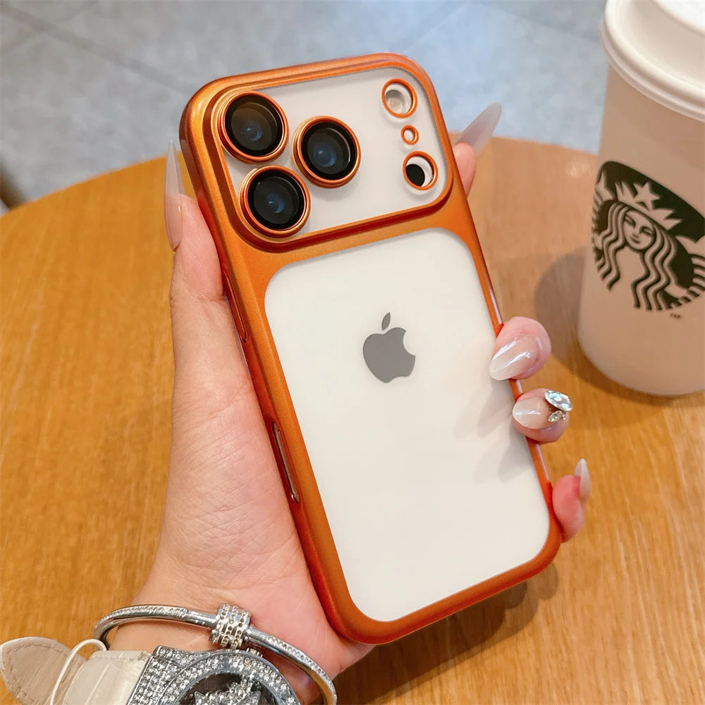 Luxury Frosted Matte iPhone Case – Metallic Frame MagSafe Cover for iPhone 11–17 Series