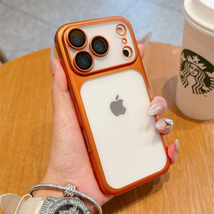 Luxury Frosted Matte iPhone Case – Metallic Frame MagSafe Cover for iPhone 11–17 Series
