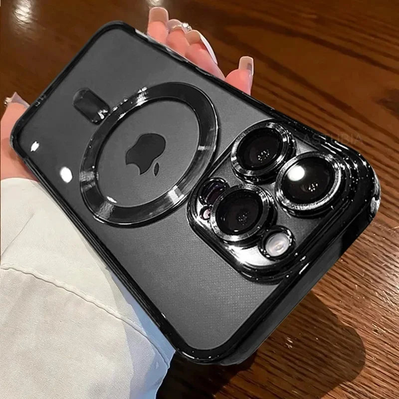 Luxury Plating For Magsafe Magnetic Case For iPhone 17 16 15 14 13 12 11 Pro Max Plus Wireless Charge Cover With Lens Protector