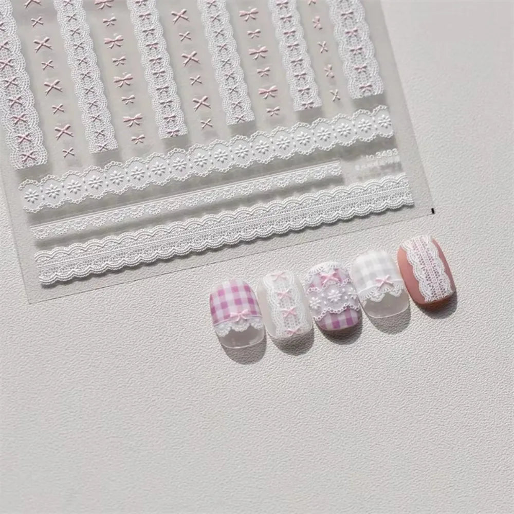 1pcs 5D Relief Kawaii Lace Nail Art Stickers Sweet Cool Japanese Lattice Nail Decoration Decals Self-Adhesive Accessories DIY
