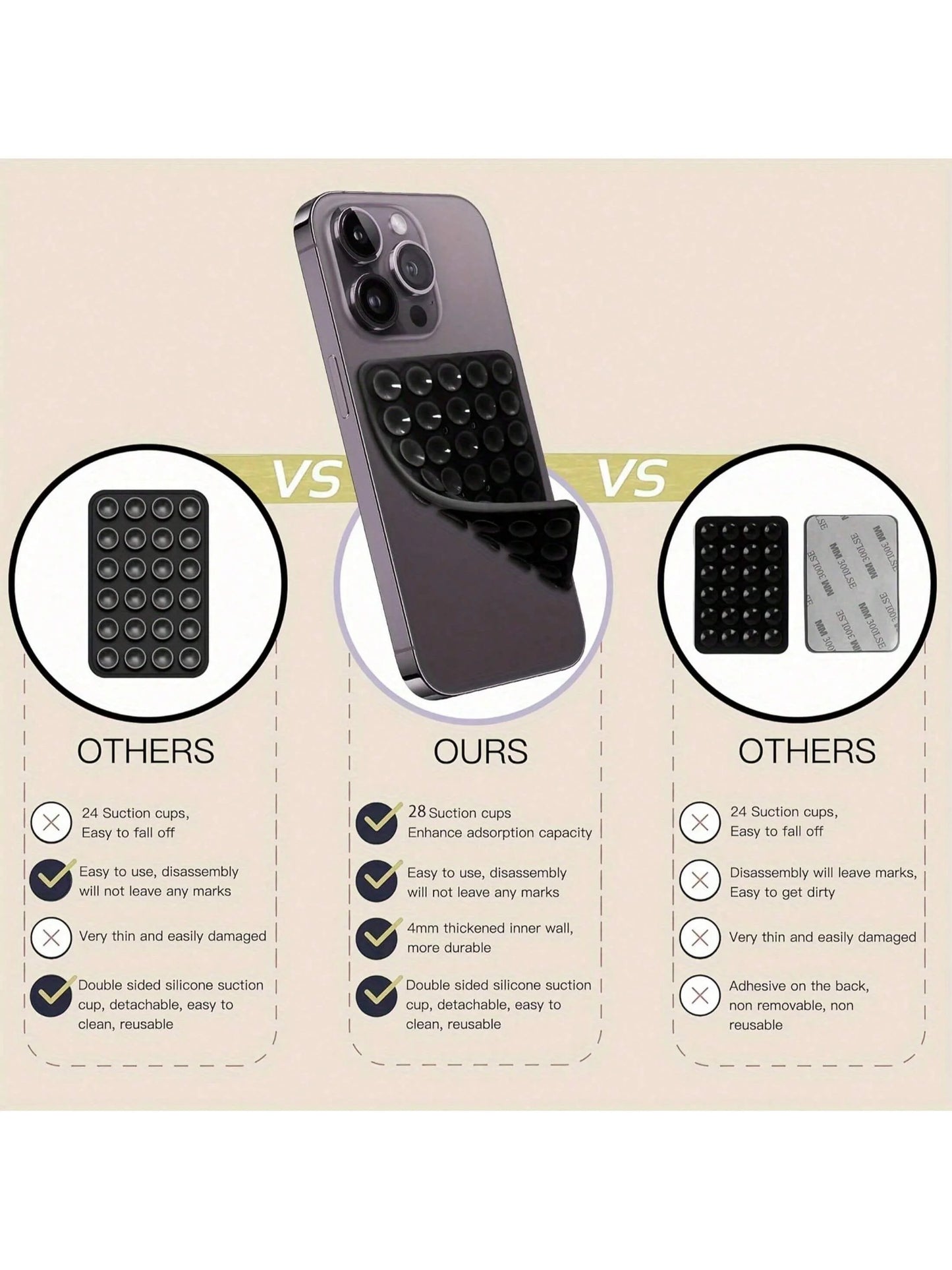 Double-Sided Silicone Suction Cup Phone Holder 28 Pads Universal Stand for Tablet & Charger