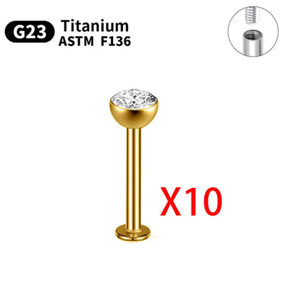 G23 Titanium Piercings Labret Stud Kit – 1/5/10pcs Lip, Nose, Eyebrow, and Cartilage Body Jewelry