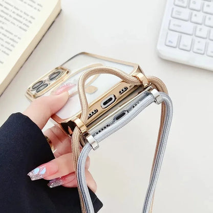 Crossboby Lanyard Plating Phone Case For iPhone Air 17 16E 16 15 14 13 12 11 Pro Max For Magsafe Magnetic Necklace Cord Cover