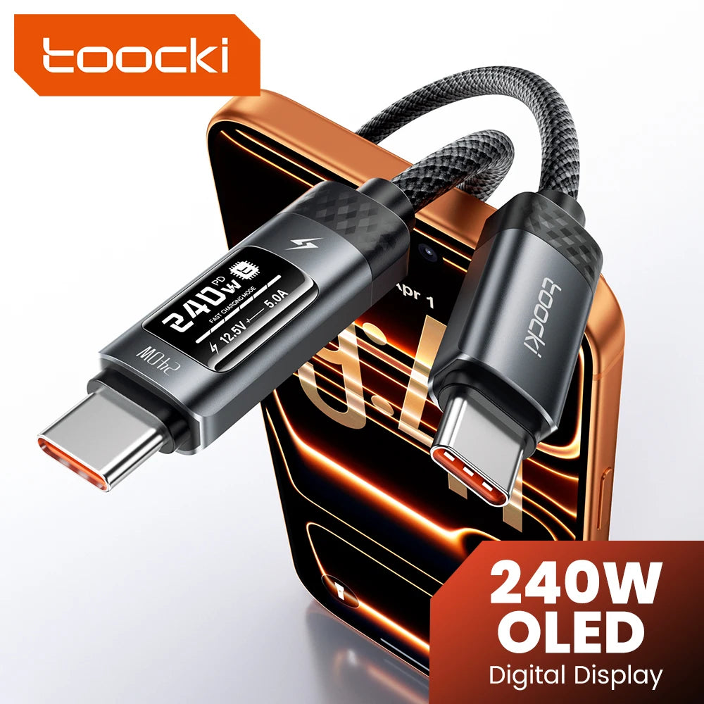 Toocki 240W USB C to USB C Cable LED Digital Display PD3.1 Fast Charging Type C to Type C Cable For Macbook iPhone 17 16 Samsung