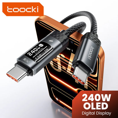 Toocki 240W USB C to USB C Cable LED Digital Display PD3.1 Fast Charging Type C to Type C Cable For Macbook iPhone 17 16 Samsung