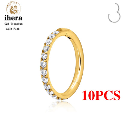 1/10PCS G23 Titanium Nose Rings – Septum Clicker, Cartilage, Tragus, Helix Earrings, 16G 18G CZ