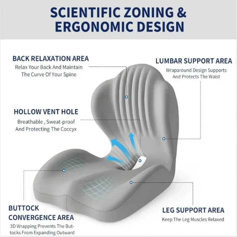 Ergonomic Coccyx Seat Pad Memory Foam Cushion Sciatica Pain Relief Posture Correction Mat for Home Office Car Wheelchair