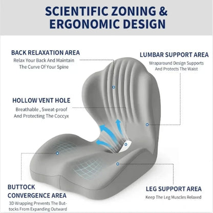Ergonomic Coccyx Seat Pad Memory Foam Cushion Sciatica Pain Relief Posture Correction Mat for Home Office Car Wheelchair