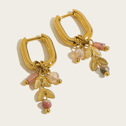 YA-CHAN Stainless Steel Hoop Earrings with Natural Stone & Zircon – Trendy Fashion Jewelry for Women