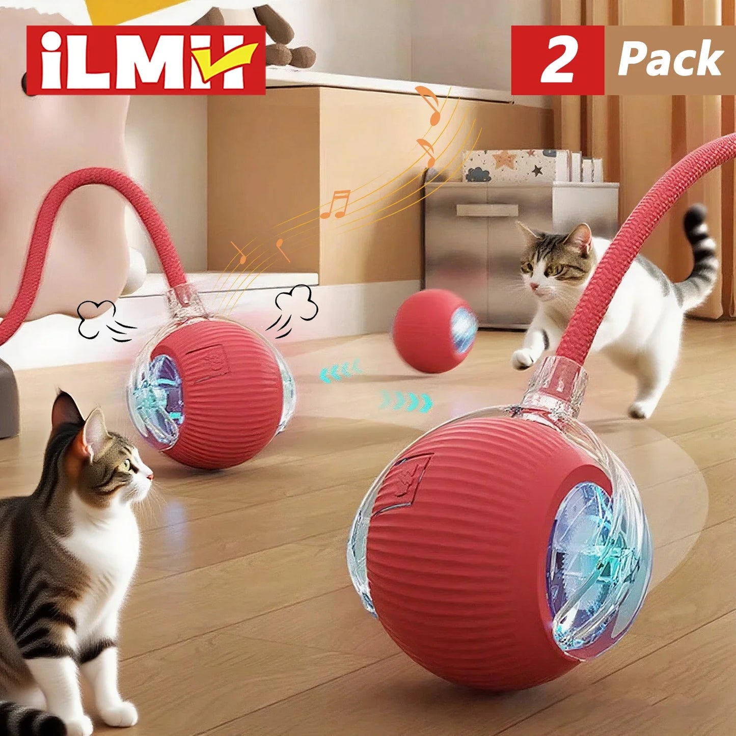 iLMH 1/2 PCS Cat Interactive Ball Toy Automatic Rolling Ball Faux Tail Rechargeable Smart Pet Electric Toy Pet Toy Imitate Mouse