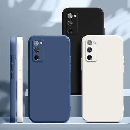 Straight Edge Housing for Samsung Galaxy S20 FE S20FE Plus Ultra 5G Plain Candy Color Soft Liquid Silicone Phone Case Back Cover