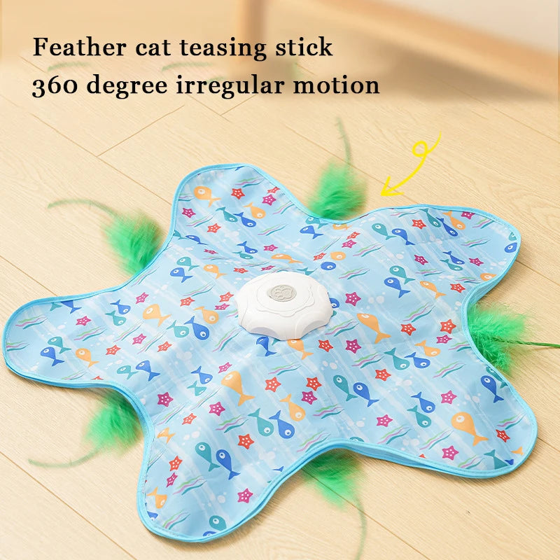 Cat Toys Interactive Hide and Seek Cat Toy with Bird Chirpping Motion Activated Moving Concealed Feathers Cats Kitten Teaser Toy