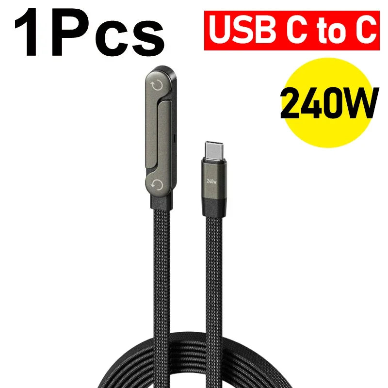 1/2PCS Type C To C Charger Cable 240W Fast Charging Data Line with Built-In Phone Stand for IPhone Samsung Xiaomi Google