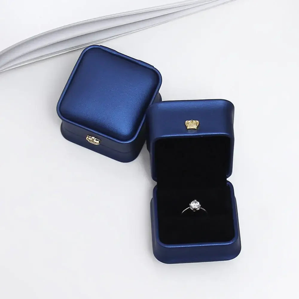 Vintage Double Slots Ring Jewelry Box – PU Leather Storage Case for Wedding, Engagement, & Gift