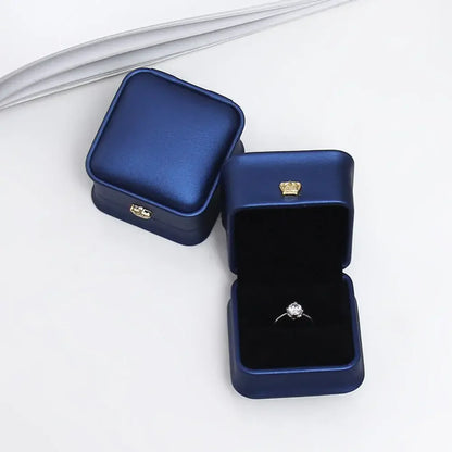 Vintage Double Slots Ring Jewelry Box – PU Leather Storage Case for Wedding, Engagement, & Gift