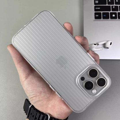 Natural Titanium Grating Stripe Pattern Phone Case for iPhone 16 14 15 13 Pro Max Plus Metal Button Shockproof Hard Armor Cover