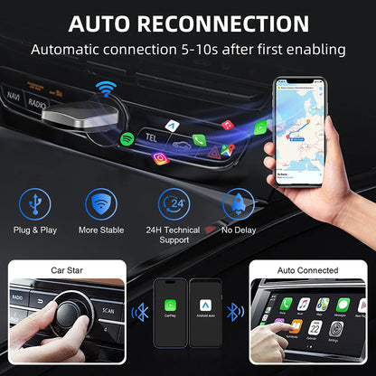2 In 1 Wired To Wireless Carplay Android Automatic Adapter Car Gadget Smart Box Plug and Play 5Ghz Wifi Fast Connection