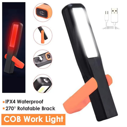 USB Rechargeable LED Work Light 1000 Lumens COB Lantern with Power Capacity Indicator Handled Flashlight for Outdoor Car Repair