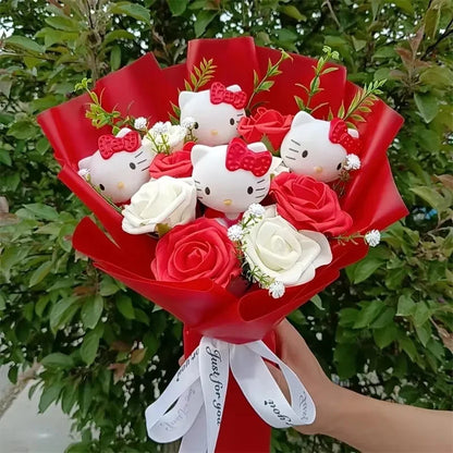 Hello Kitty Cartoon Plush Bouquet  Anime Rose Flowers Doll Home Wedding Decoration Christmas Valentine's Day Gift