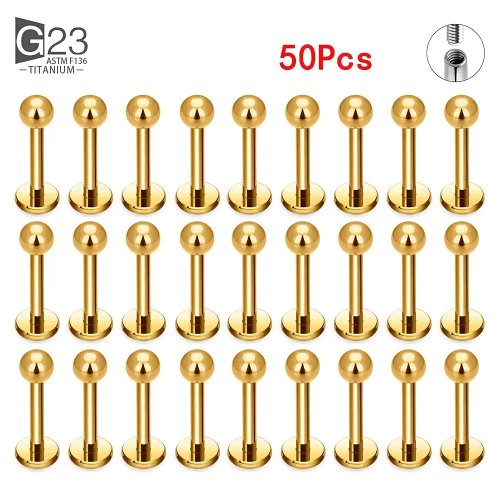10Pc/50Pc G23 Titanium Labret Studs – Square CZ Stone Cartilage, Tragus, and Lip Piercing, Threaded Body Jewelry