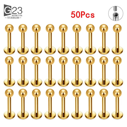 10Pc/50Pc G23 Titanium Labret Studs – Square CZ Stone Cartilage, Tragus, and Lip Piercing, Threaded Body Jewelry