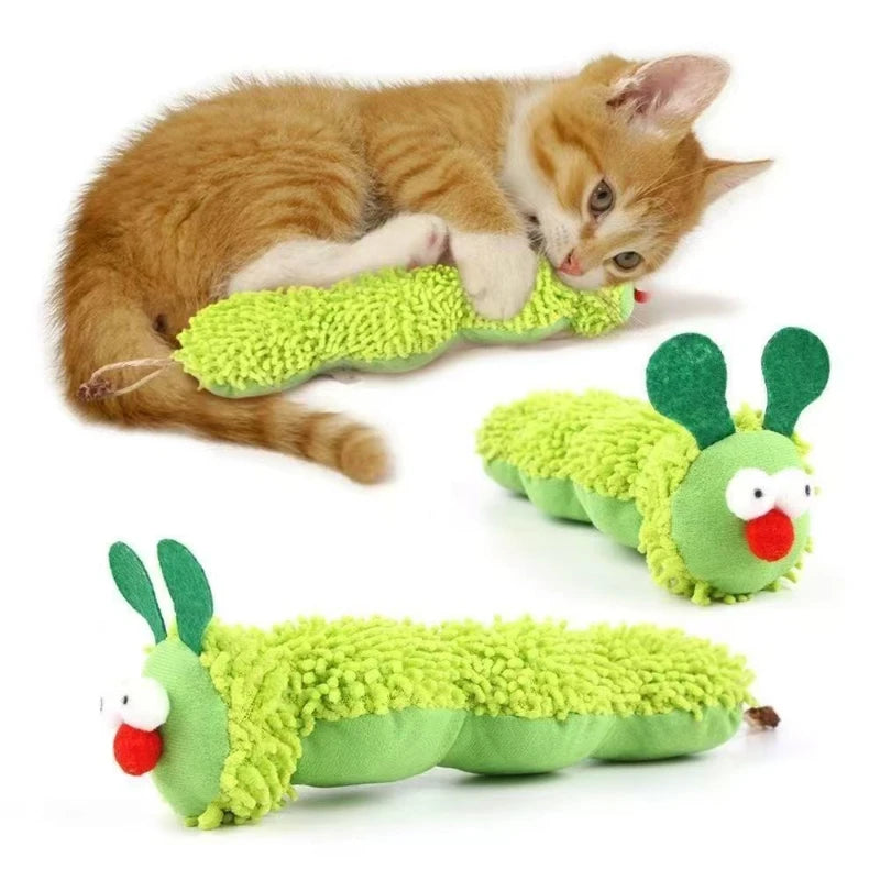 Cat Plush Toy Interactive Catnip Imitation Caterpillar Squeaky Kitten Toy Durable Bite Cat Chew Toy Accessories