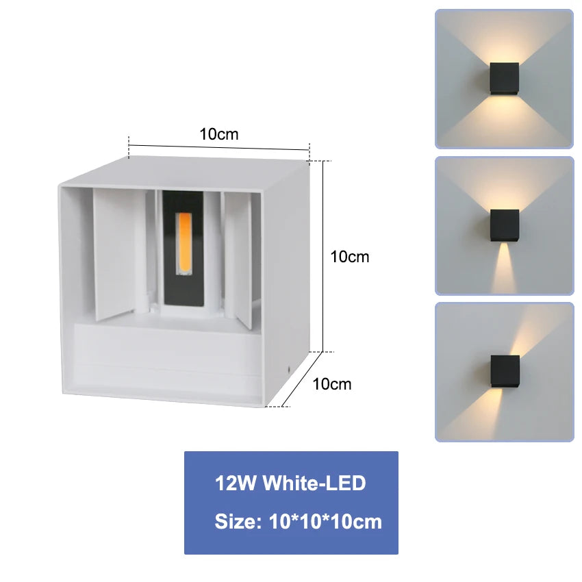 6W/12W LED Waterproof Wall Lamp in Black/White/Grey for Indoor and Outdoor Decoration Lighting Aluminum Wall Lights AC 110V 220V