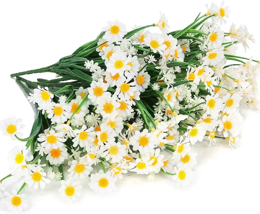 Artificial Daisies Flowers Outdoor UV Resistant Fake Foliage Plants Shrubs for Window Box Hanging Farmhouse Indoor Outside Decor
