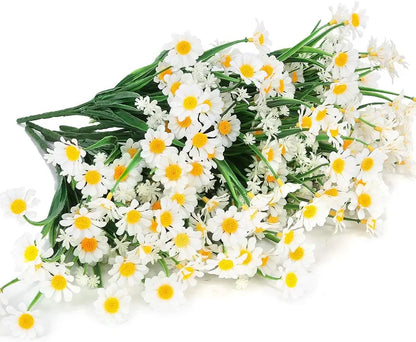 Artificial Daisies Flowers Outdoor UV Resistant Fake Foliage Plants Shrubs for Window Box Hanging Farmhouse Indoor Outside Decor