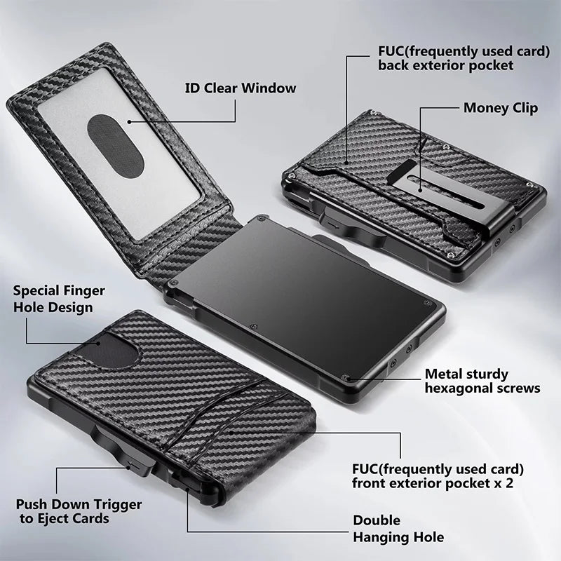 Minimalist Wallet EDC Tactical Slim PU Leather Credit Card Holder RFID Blocking Bifold Smart Wallets with Money Clip for Men
