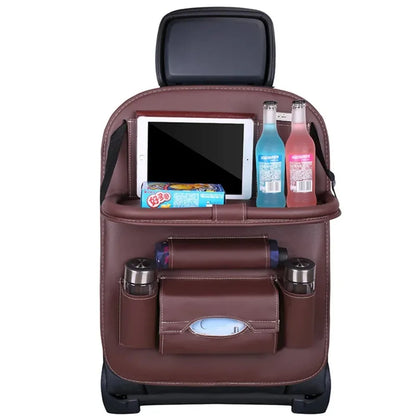 Car Back Seat Storage Holder Multi-Pocket Waterproof Organizer Large Capacit with Foldable Tray Cup/Tissue Holder Storage Pocket