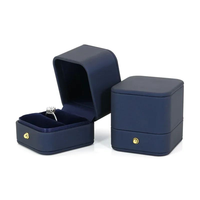 Vintage Double Slots Ring Jewelry Box – PU Leather Storage Case for Wedding, Engagement, & Gift