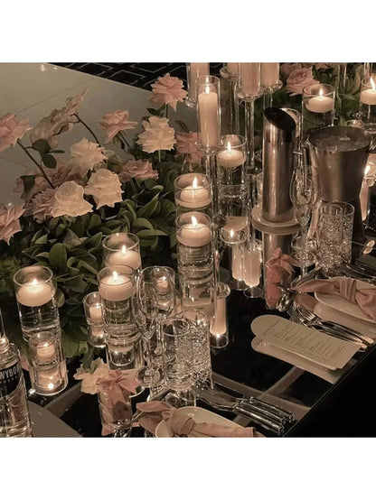 Clear Cylinder Glass Candle Holder Pillar High Borosilicate Glass Candle Holder Vase Wedding Party Decor(Candles Not Included)
