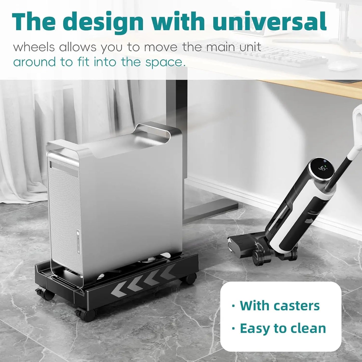 Adjustable Computer Tower Stand with Cooling Fan  Mobile CPU Holder 4 Rolling Casters  PC Floor Cart PC Riser Under Desk CPU