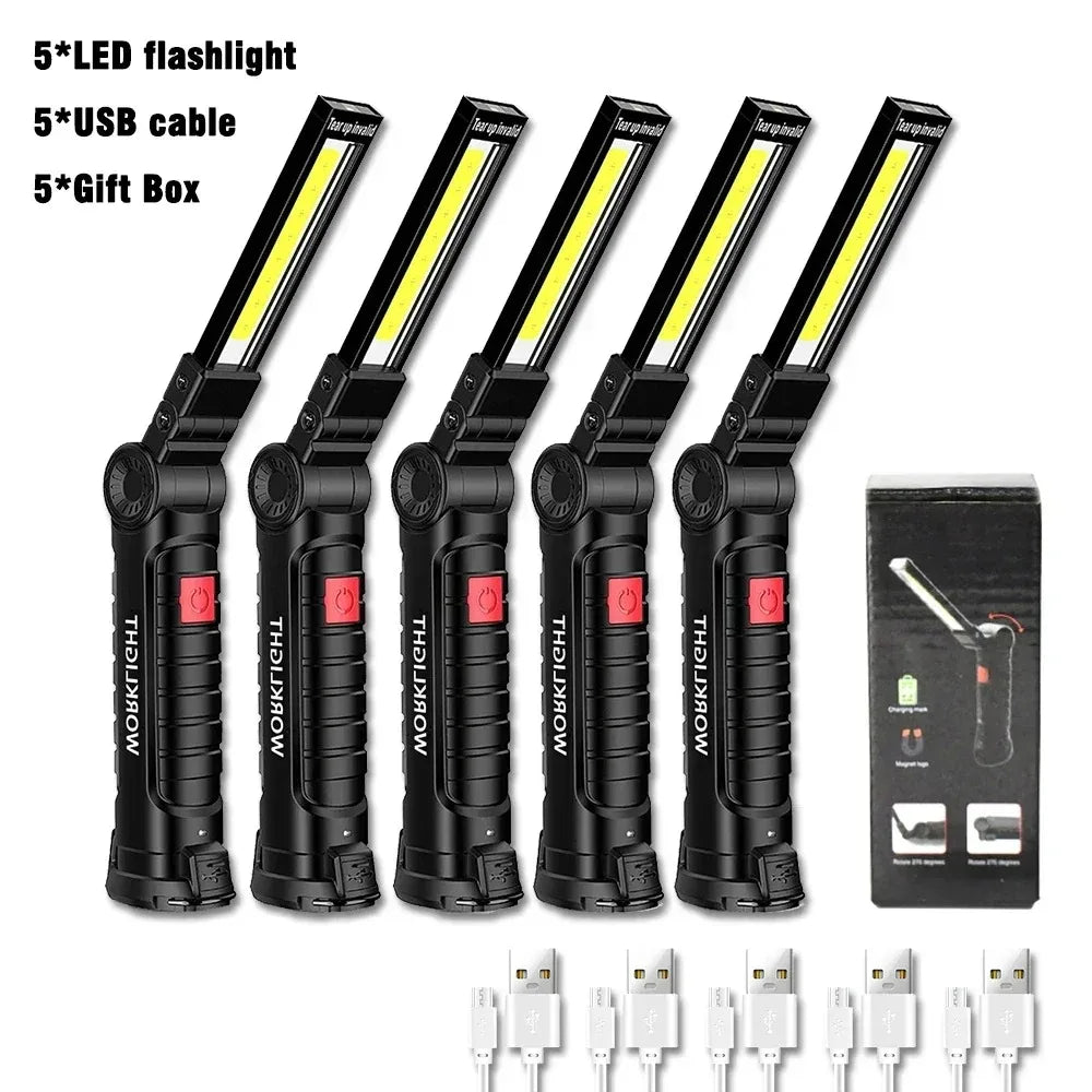 COB LED Work Light USB Rechargeable Magnetic Flashlight Super Bright Folding Lantern for Camping Emergency Car Repair with Hook