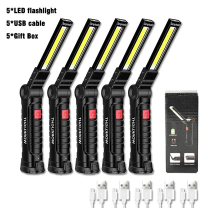 COB LED Work Light USB Rechargeable Magnetic Flashlight Super Bright Folding Lantern for Camping Emergency Car Repair with Hook