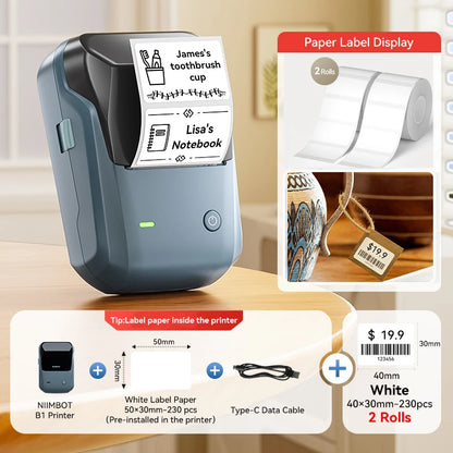 Niimbot B1 Wireless Thermal Label Printer Food Tag Barcode Price Small Business 20-50mm Print Width Label Machine for Home
