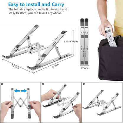 Ergonomic Aluminum Alloy Foldable Laptop Stand, 7 Adjustable Angles, Sand-Blasted Anti-Slip Stable Computer Holder