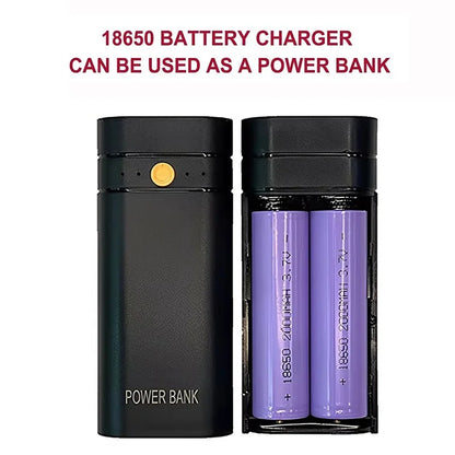 2 Slots 5V 18650 Power Bank Box Kit Fast Charging Power Bank TYPE-C USB Output Ports Plastic Shell Portable Battery Charger Case