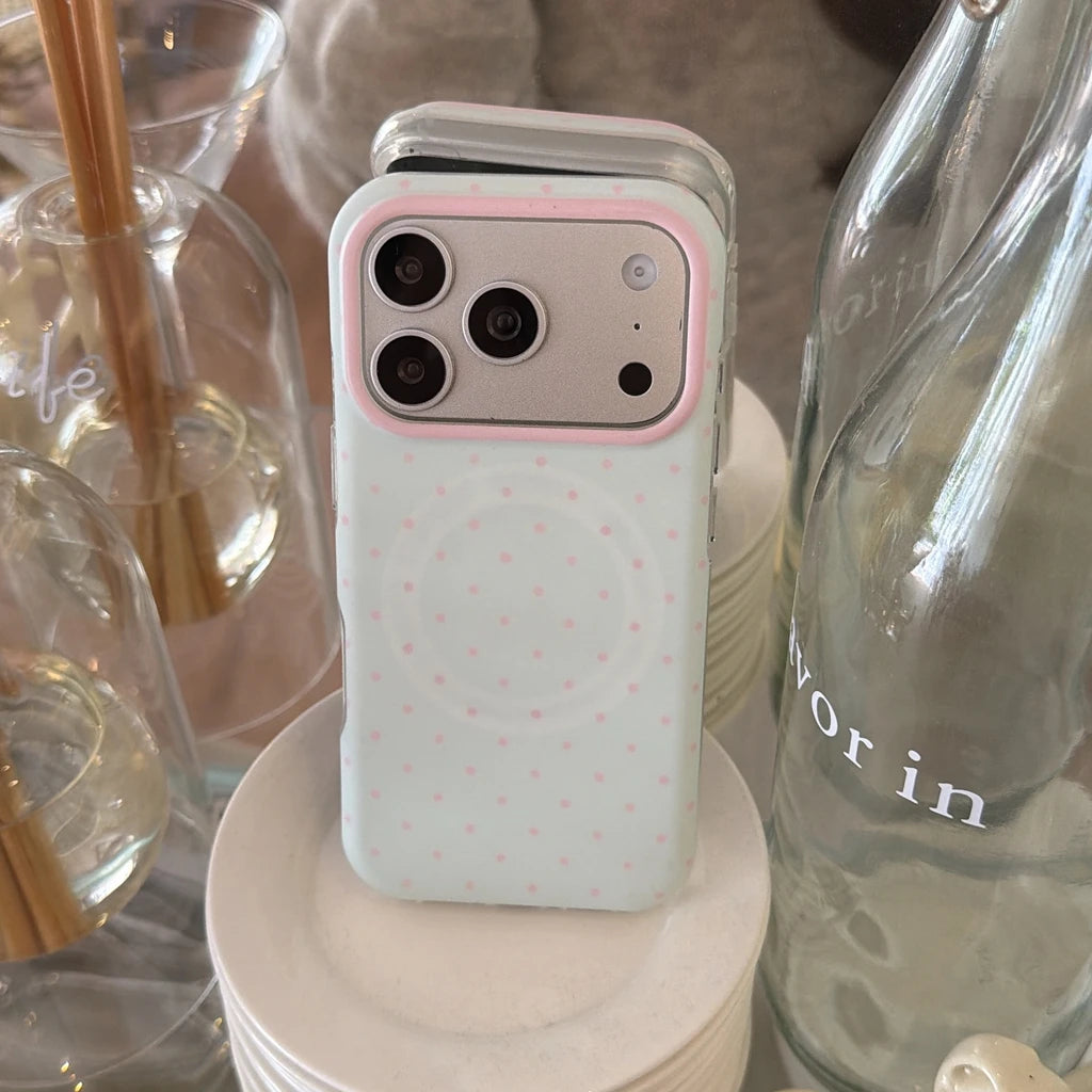 Aesthetic Korean iPhone Case — Magnetic Polka Dot TPU Cover