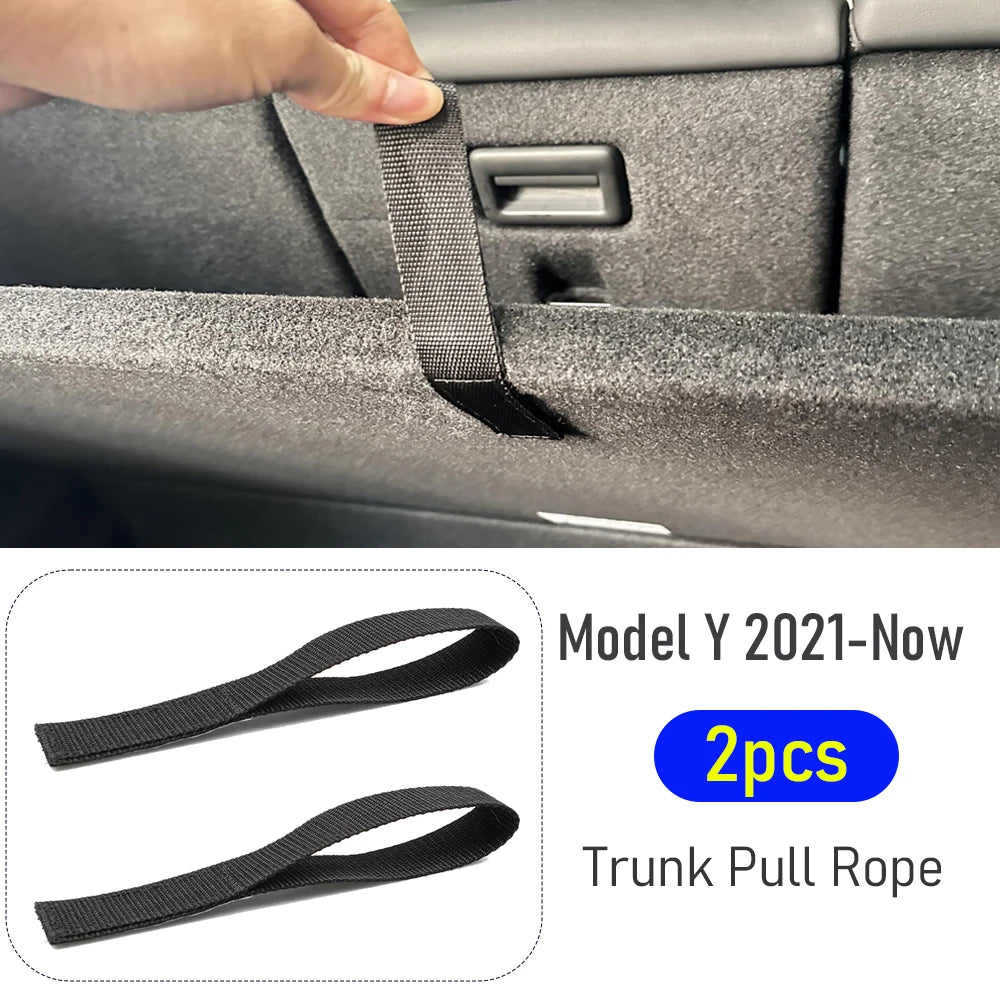 For Tesla Model Y Rear Trunk Rope DrawString Open Tail Box Cover Handle Pull Strap Car Organizer Accessories Mat Protection Pad