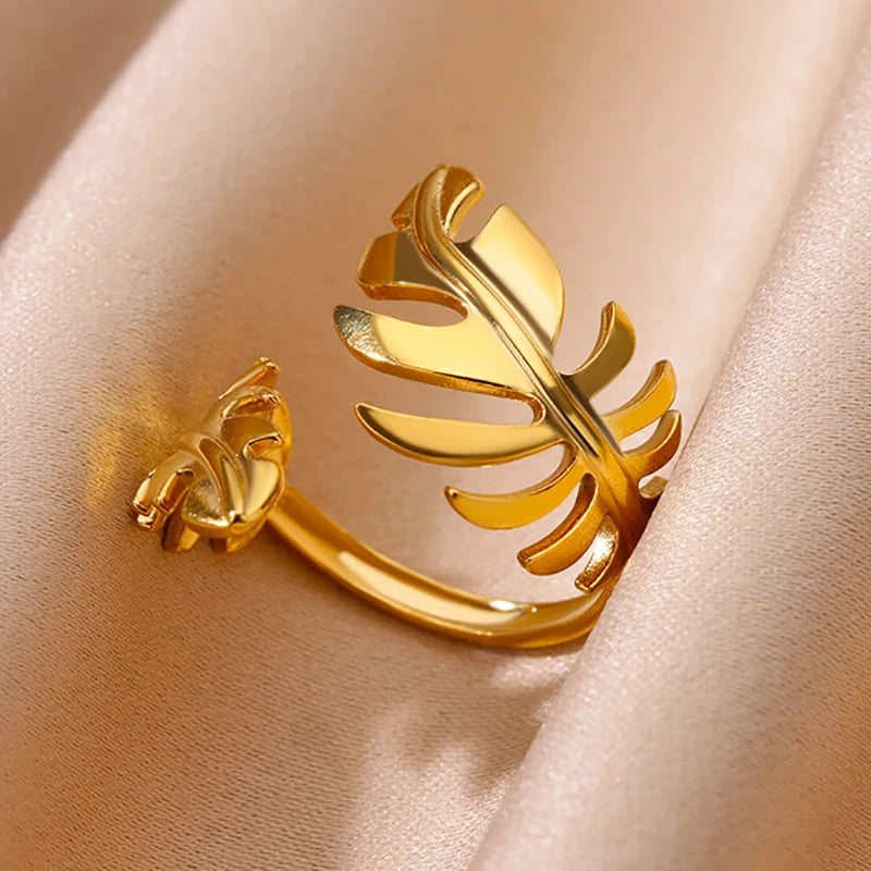 316L Stainless Steel Geometric Open Ring – Gold Color Waterproof Wedding Band