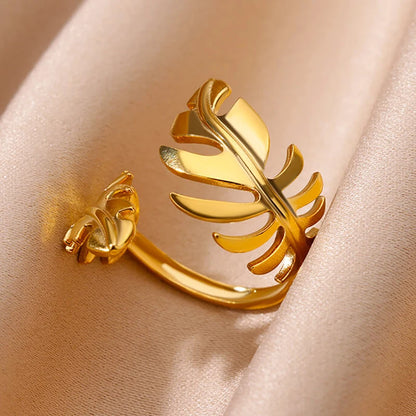 316L Stainless Steel Geometric Open Ring – Gold Color Waterproof Wedding Band